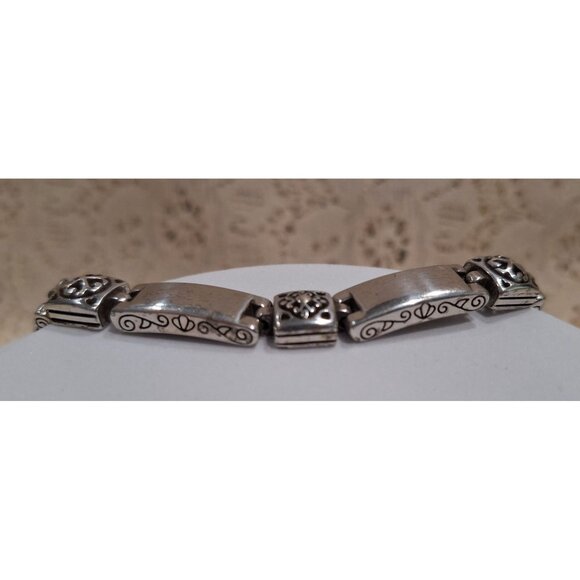 Vintage Brighton Tribeca Silver-tone Rectangle Hollow Scrolled Square Link Brace - Picture 8 of 10